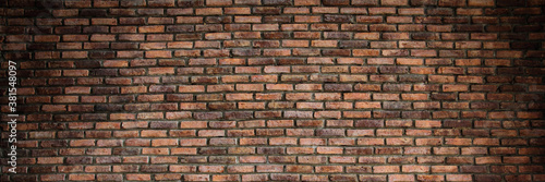 Panorama Abstract red brick wall texture background pattern, Brickwork painted of black color interior old clean concrete grid uneven, Home or office design backdrop decoration.