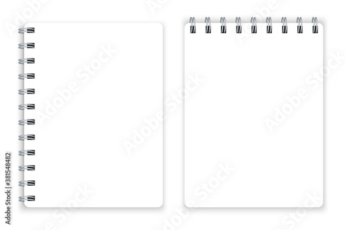 Blank notepad. Spiral notepad on top and side. Bound diary page. Vector illustration. Stock image.
