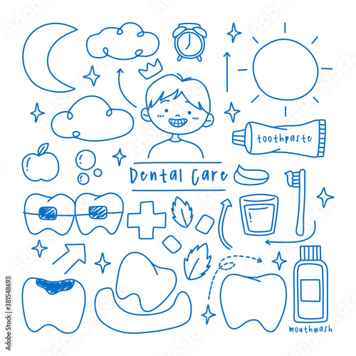 Children Dental care doodle element collection