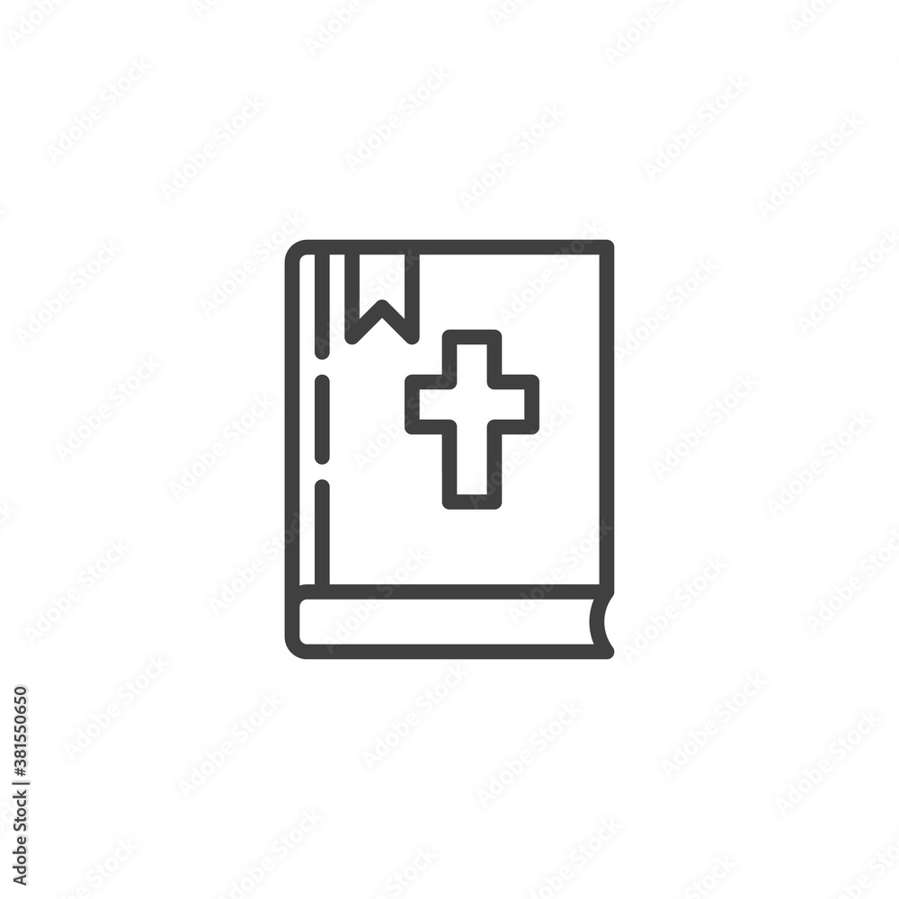Holy bible book line icon. linear style sign for mobile concept and web design. Bible with holy cross outline vector icon. Symbol, logo illustration. Vector graphics Holy bible book line icon. linear style sign for mobile concept and web design. Bible with holy cross outline vector icon. Symbol, logo illustration. Vector graphics