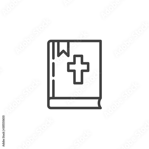 Holy bible book line icon. linear style sign for mobile concept and web design. Bible with holy cross outline vector icon. Symbol, logo illustration. Vector graphics
