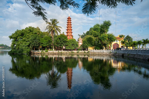 Tran Quoc pagoda in the morning, the oldest temple in Hanoi, Vietnam. Hanoi cityscape.