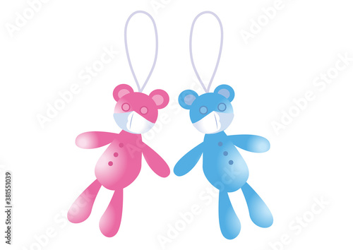 マスクをつけたかわいいクマのストラップ