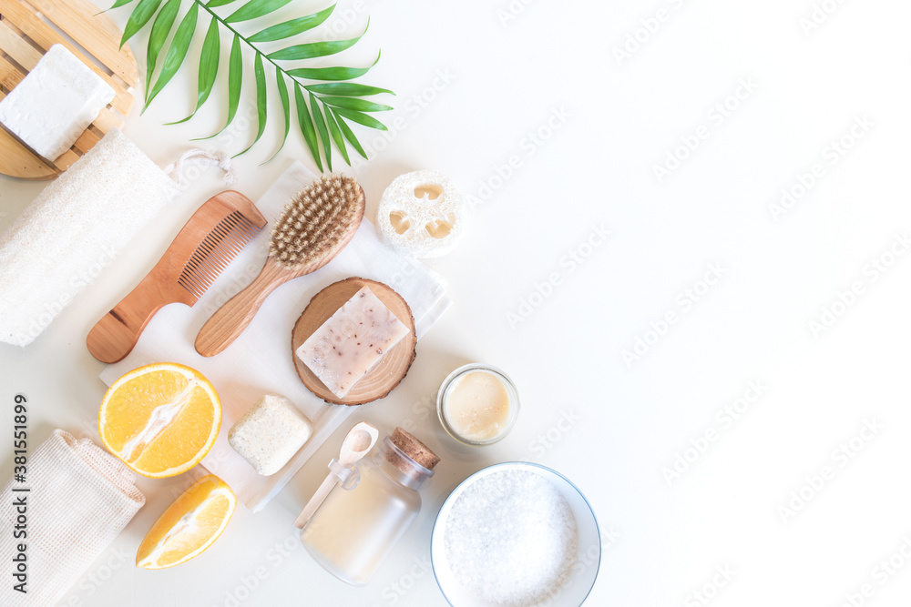 Eco friendly cosmetics. Body care. Home recipe from nature. White background. Eco friendly cosmetics. Body care. Home recipe from nature. White background.