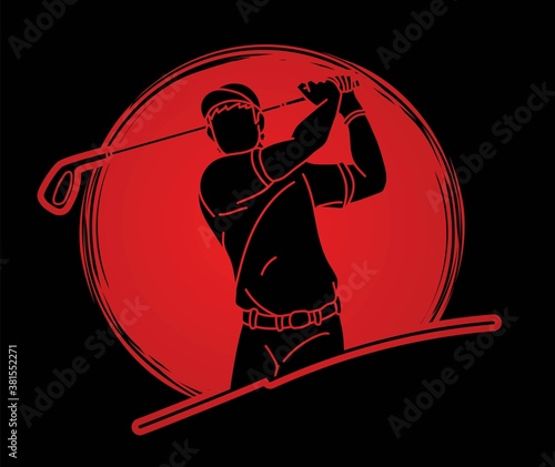 Man swinging golf Golf players action cartoon graphic vector