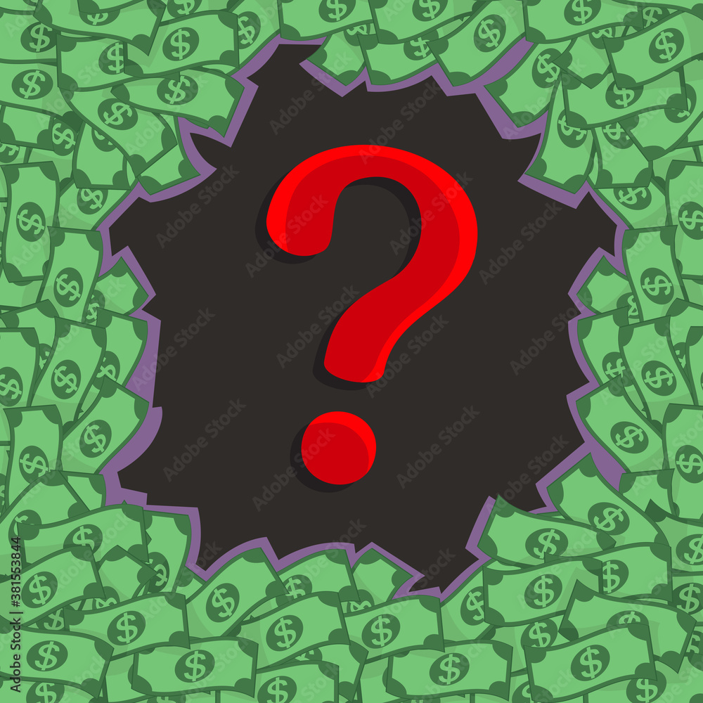 Money text frame with question mark, vector image illustration Money text frame with question mark, vector image illustration