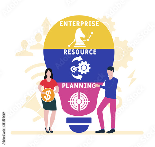 Flat design with people. erp - enterprise resource planning. business concept background. Vector illustration for website banner, marketing materials, business presentation, online advertising