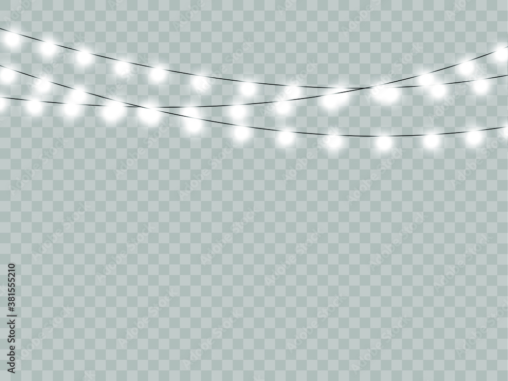 Christmas lights isolated realistic design elements. Glowing lights for Xmas Holiday cards, banners, posters, web design.	 - obrazy, fototapety, plakaty 