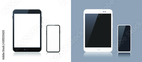 Set of Black and White Technological Gadgets . Isolated Vector Elements