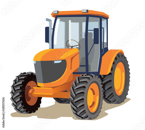 Tractor machine, isolated vector illustration of orange tractor machine.