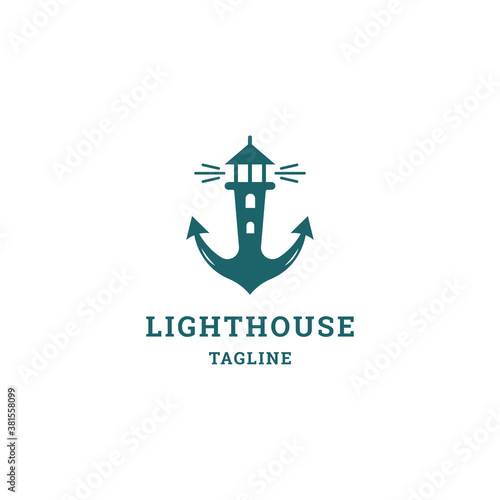 Anchor lighthouse logo. Flat style logo vector.