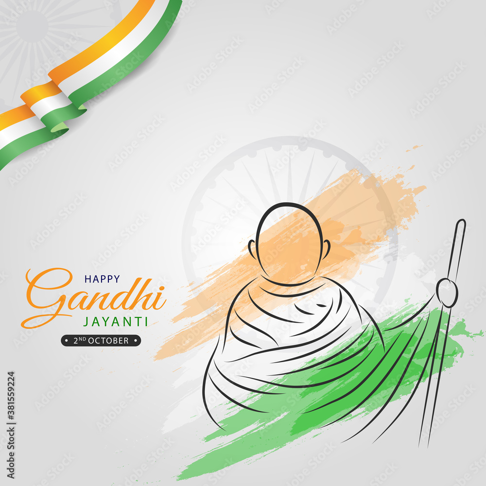 Happy Gandhi Jayanti Wishes Wallpaper on 2nd october with Indian Flag Tri  colors and Mahatma Gandhi sketch Vector. Stock Vector | Adobe Stock