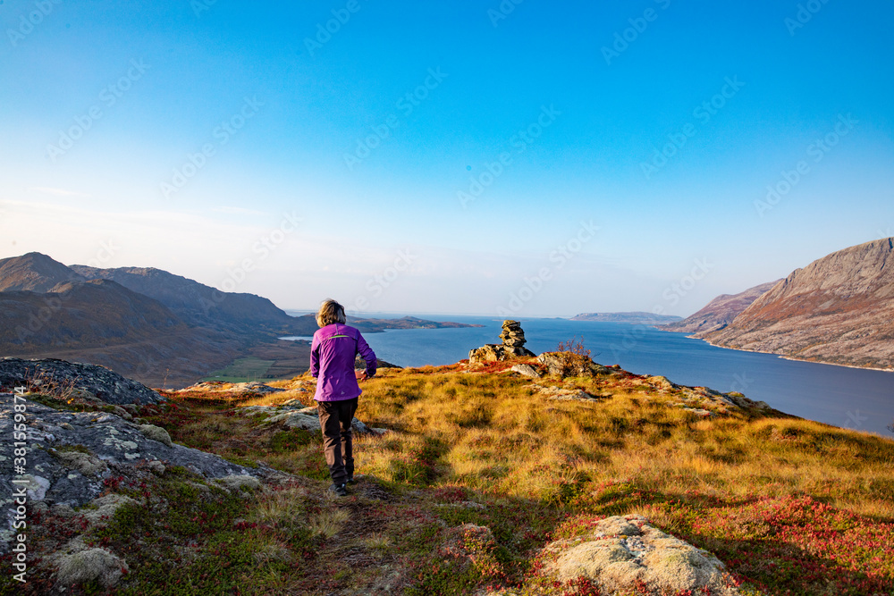 Fototapeta premium Women hiking in the mountains, Northern Norway
