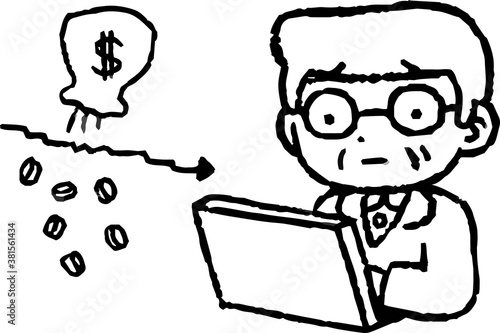 Monochrome Old man losing money on investment