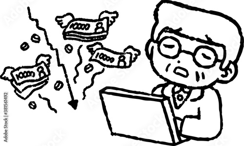 Monochrome Old man losing money on investment