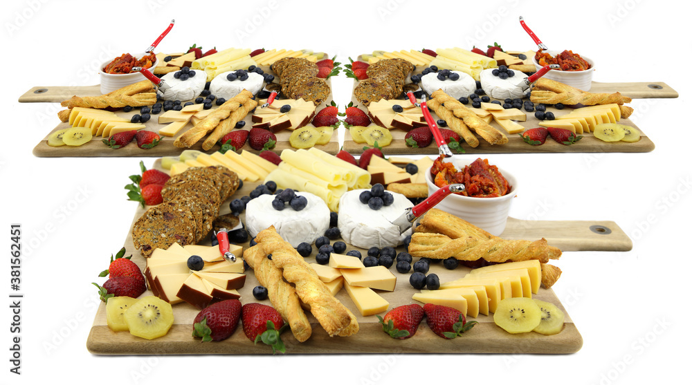 Cheese board with crackers and fruit
