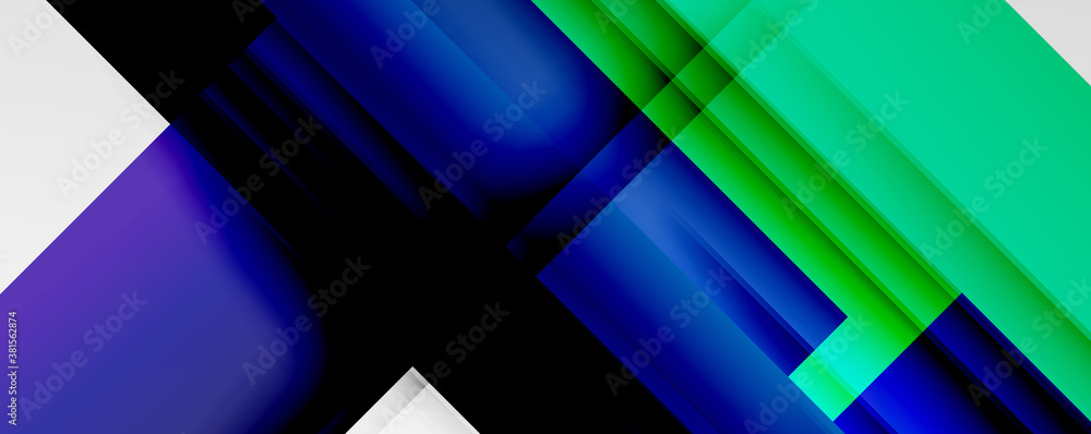 Obraz premium Geometric abstract backgrounds with shadow lines, modern forms, rectangles, squares and fluid gradients. Bright colorful stripes cool backdrops