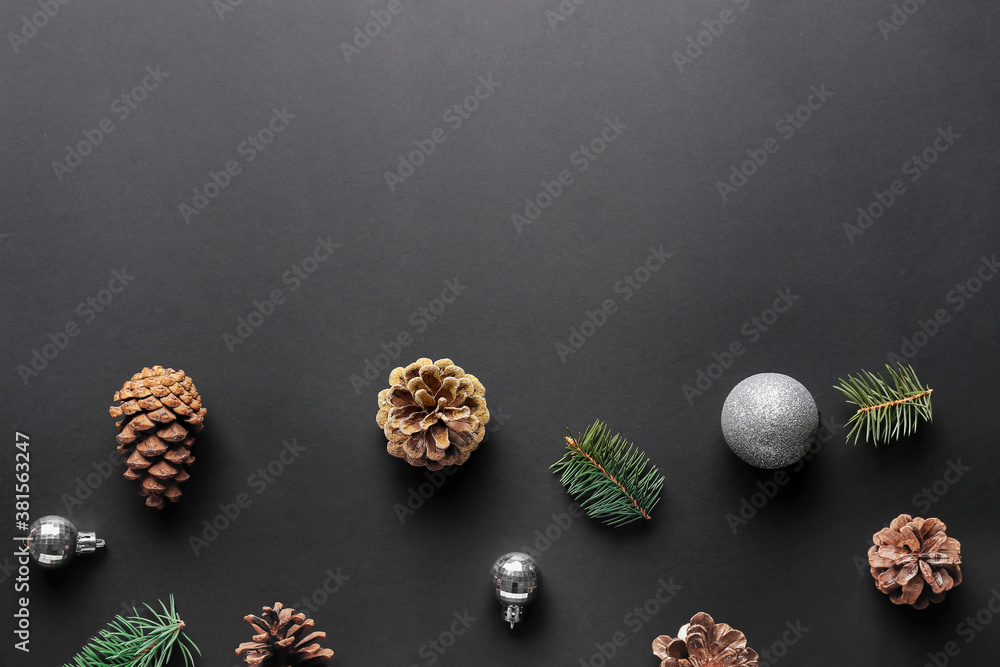 Beautiful New Year composition on dark background Beautiful New Year composition on dark background