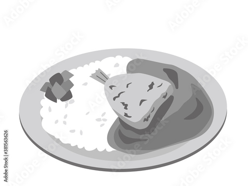 お皿に乗った日本風のカレーライス（アジフライのカレー）