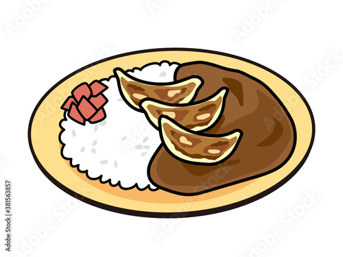 お皿に乗った日本風のカレーライス（餃子のカレー）