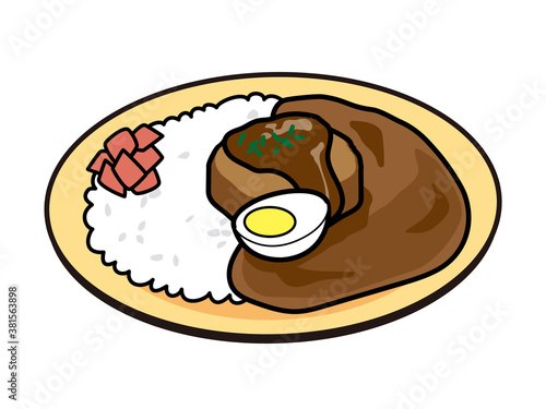 お皿に乗った日本風のカレーライス（ハンバーグのカレー）