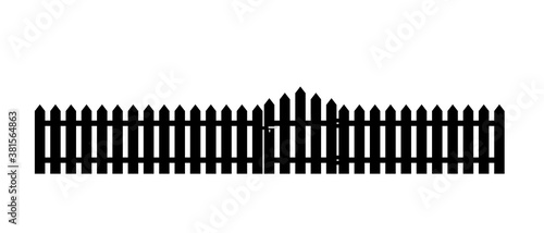White wooden fence with garden gate in flat style