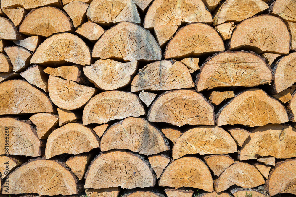 Prepared firewood, stacked in a woodpile Prepared firewood, stacked in a woodpile