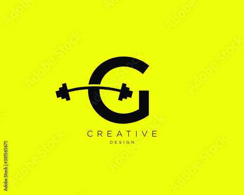 Letter G Logo With barbell | Fitness Gym logo | Vector logo design