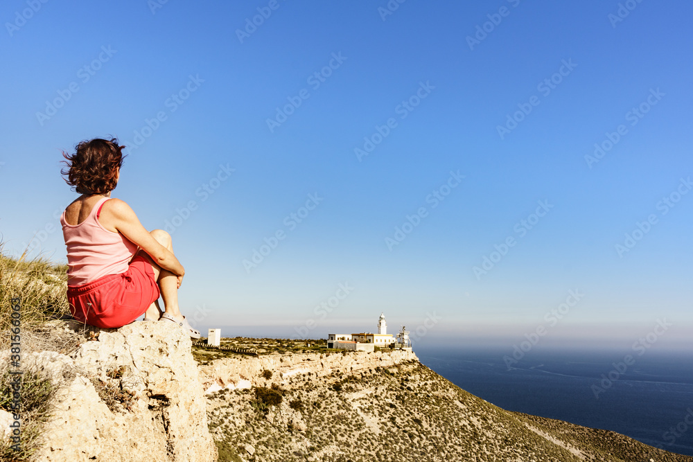 Tourist enjoy coast view, Cabo de Gata, Spain