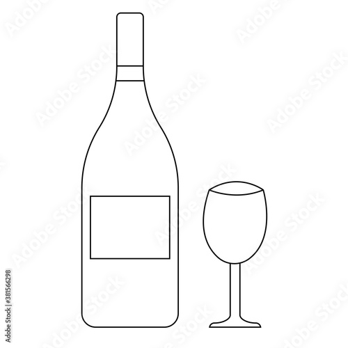 Linear icon festive wine bottle and glass. Holiday icon. Trendy flat design.