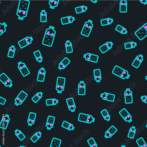 Line Mulled wine with ingredients icon isolated seamless pattern on black background. Cinnamon stick, clove, lemon slice. Vector Illustration.