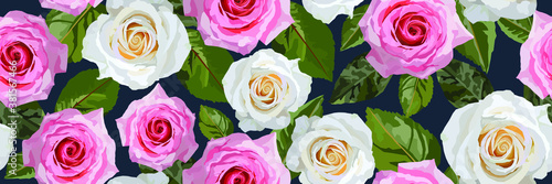 Seamless pattern with white and pink roses