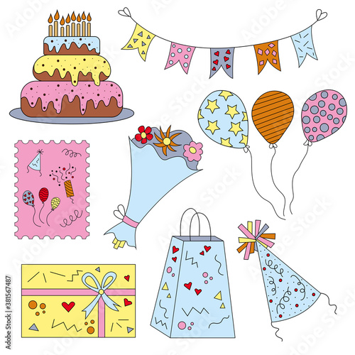 Party multicolored Icons and Celebration Icons with White Background.
