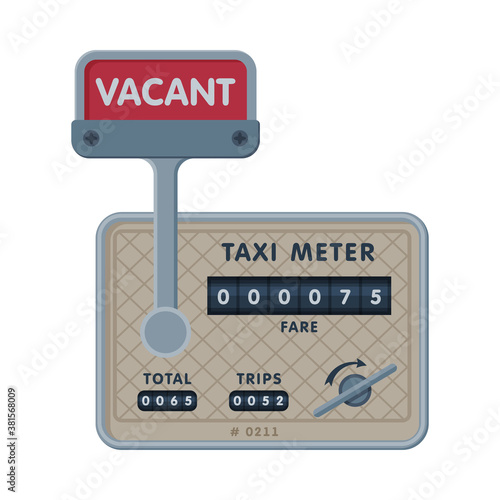 Taximeter Device Calculating Equipment, Service Pay, Taxicab Counter Measurement Appliance Vector Illustration