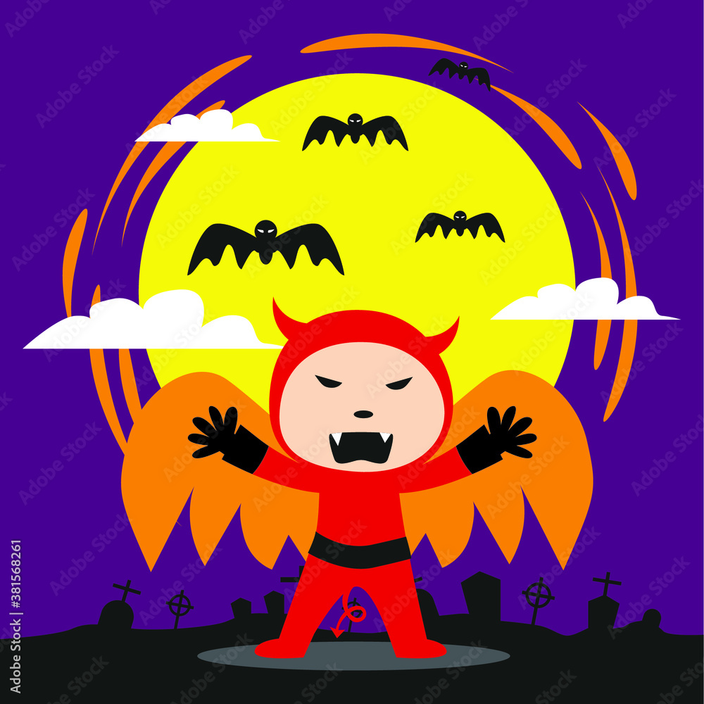 cute boy with red devil custom in halloween party cute boy with red devil custom in halloween party