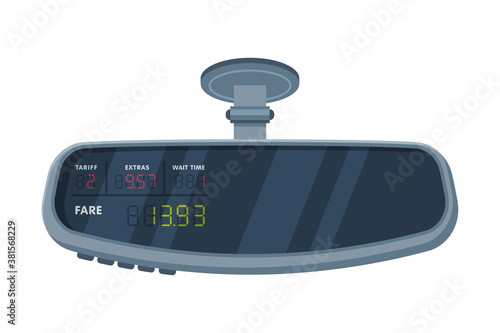 Modern Taximeter Device, Calculating Equipment for Transportation Service, Electronic Measurement Appliance Vector Illustration