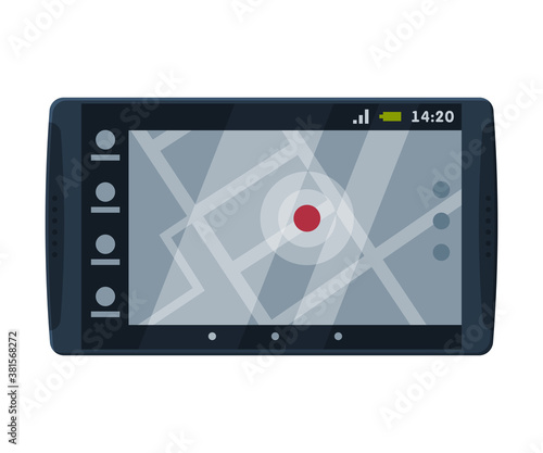 Modern Taximeter Device, Taxi Service Electronic Measurement Equipment with Touchscreen Vector Illustration on White Background