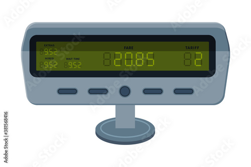 Taximeter Device, Measurement Appliance for Passenger Fare in Taxi Car Vector Illustration on White Background