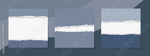 Set of brochure, flyer templates. Torn blue paper for posters, advertisement. Vector illustration