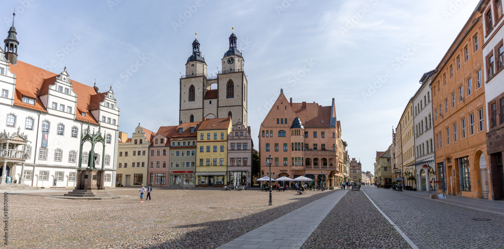 panorama of the historic market square in Lutherstadt Wittenberg