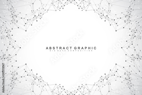 Fototapeta Naklejka Na Ścianę i Meble -  Graphic abstract background communication. Big data visualization. Connected lines with dots. Social networking. Illusion of depth and perspective. Vector illustration.