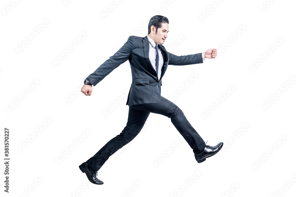 Asian businessman with a jumping expression Asian businessman with a jumping expression