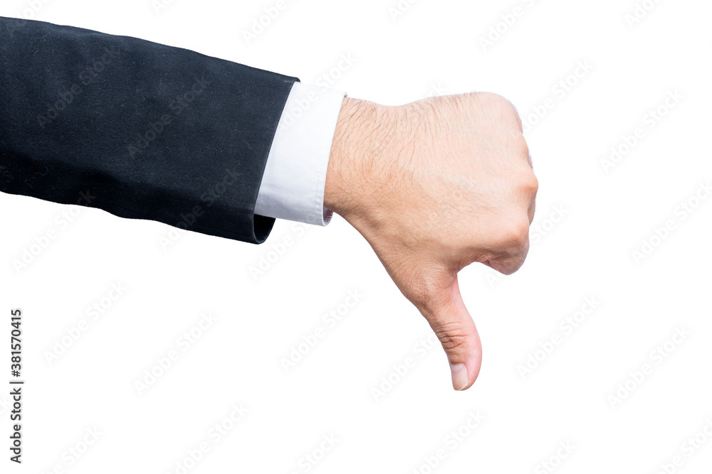 Businessman hands showing thumbs down gesture