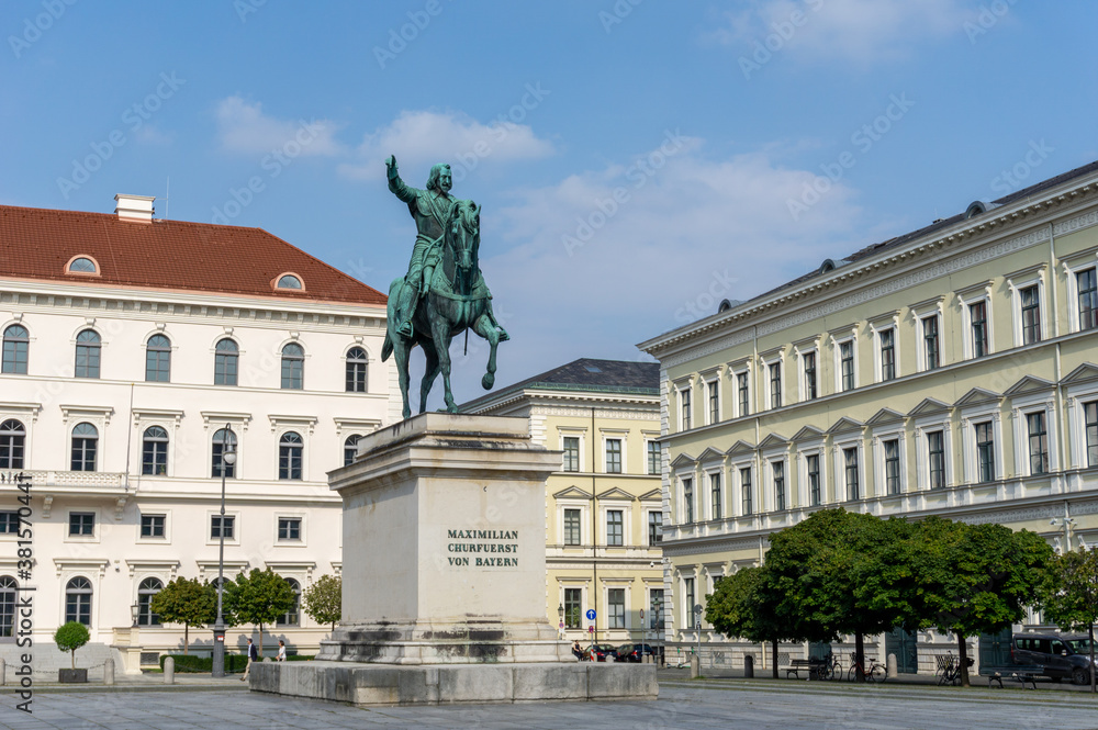 statue of Maximilian of Bavaria on a horse in Wittelsbacher Square in Munich