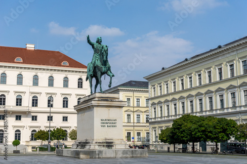 statue of Maximilian of Bavaria on a horse in Wittelsbacher Square in Munich