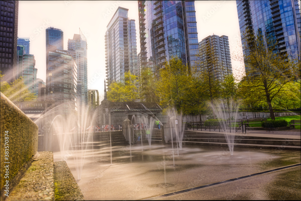 Park with water fountain in Vancouver