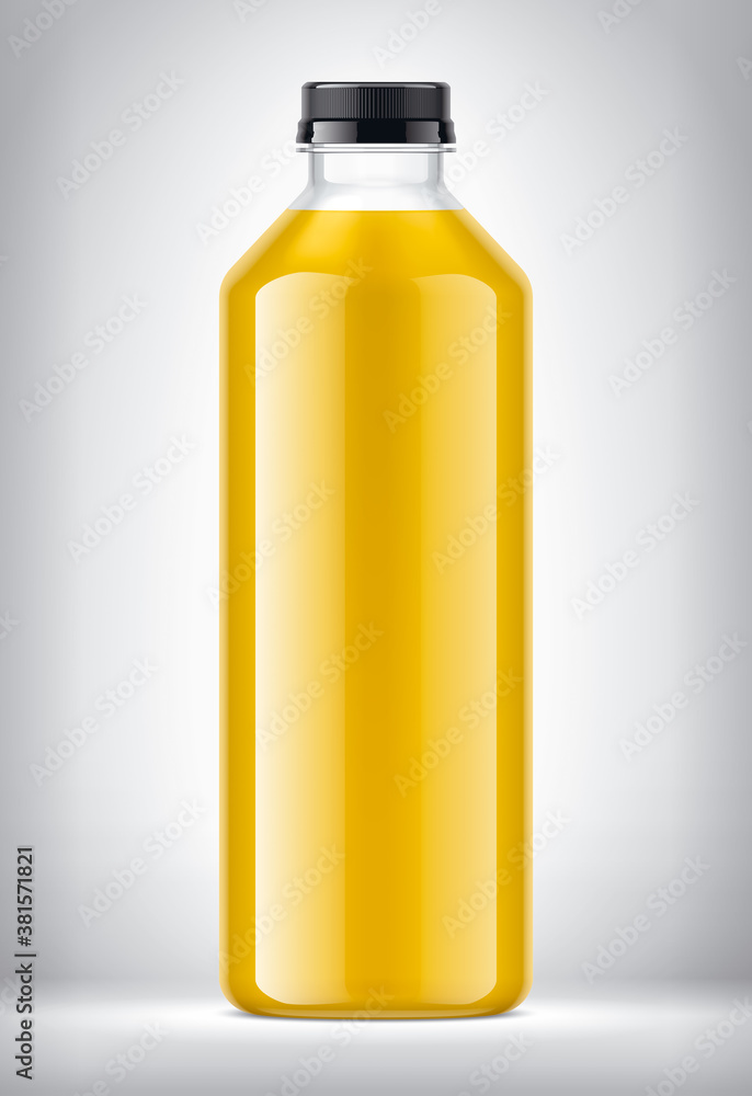 Plastic Bottle on background with Orange Juice. Plastic Bottle on background with Orange Juice.
