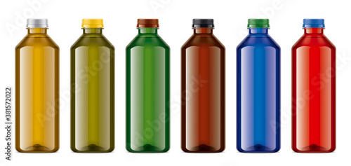 Set of Colored Plastic Bottles. Transparent version. 