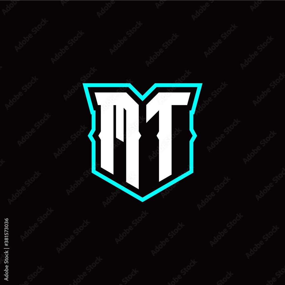 M T initial letter design with modern shield style M T initial letter design with modern shield style