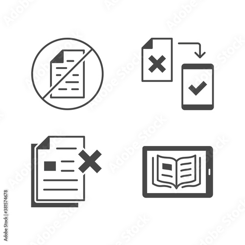 Paperless flat glyph icons. Vector illustration included icon as less paperwork, digital office, bureaucracy silhouette pictogram of electronic document management